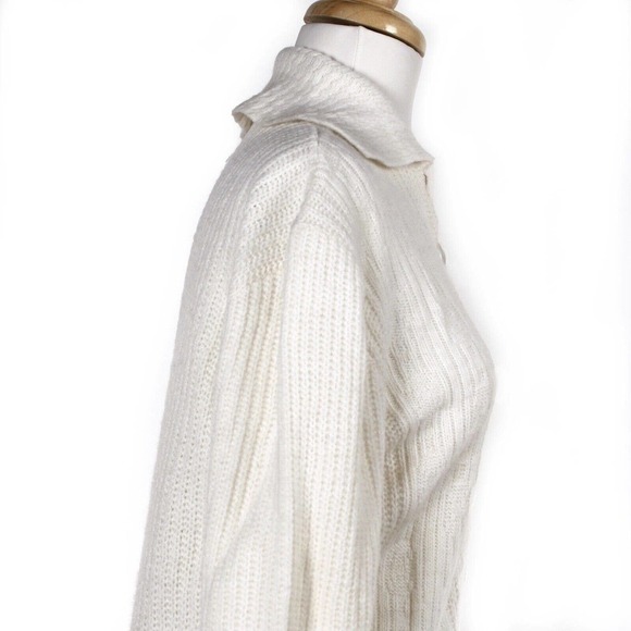 Vintage White Button Up Cardigan Sweater w Collar 70s Deadstock NWT 40 - Hey Viv - Picture 4 of 6